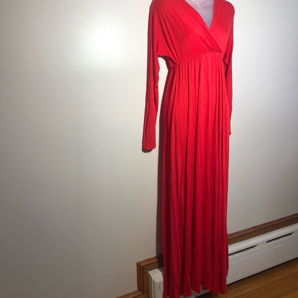 Pinkblush Dresses & Skirts - Medium PinkBlush Red Long Sleeve Maxi Dress V-Neck